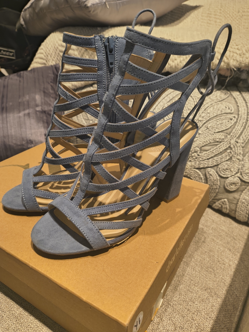 Charlotte Russe Brand New Dusty Blue Strappy Block Heel Sandals